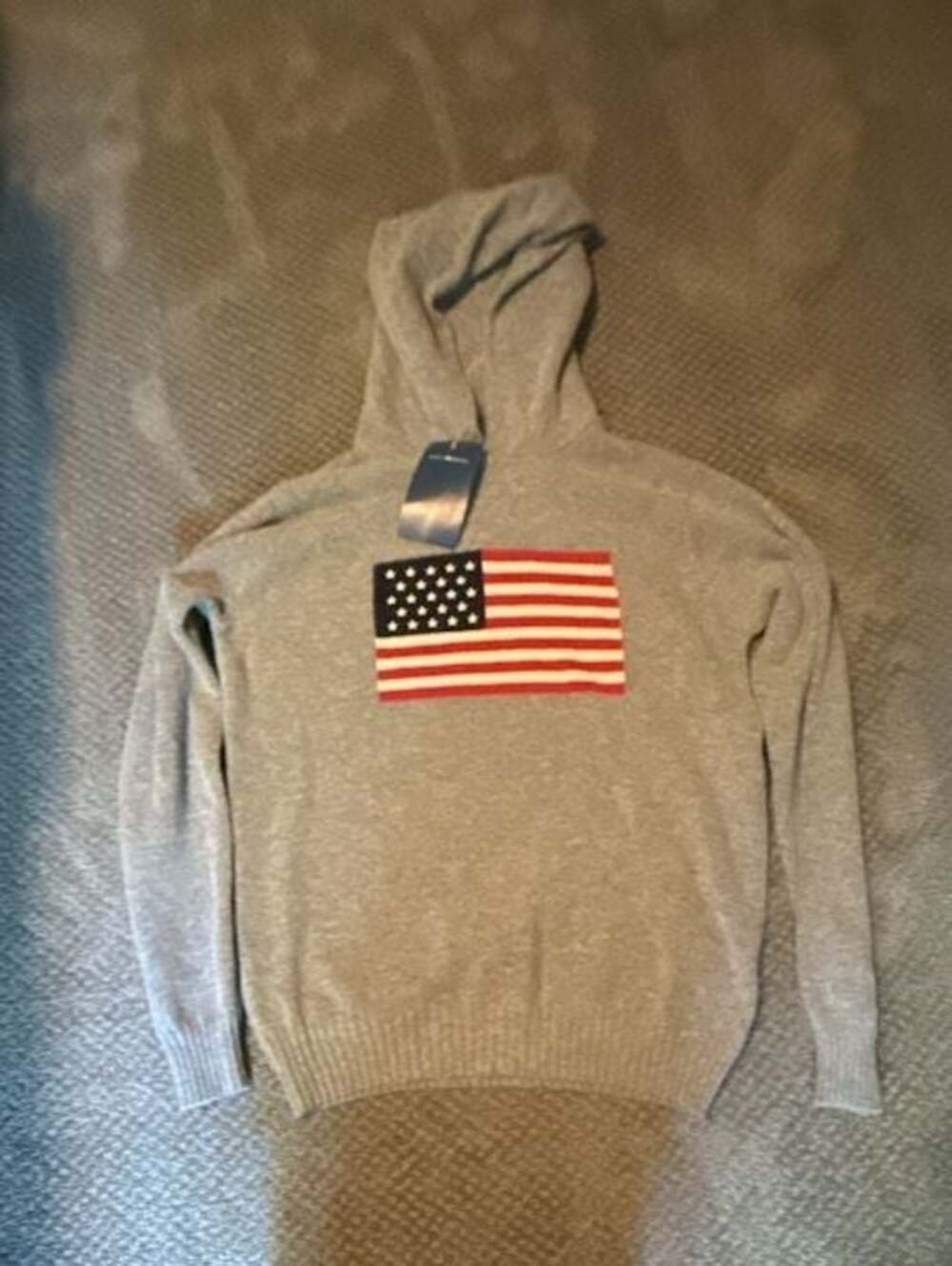 Brandy Melville Gray USA Flag Knit Hoodie